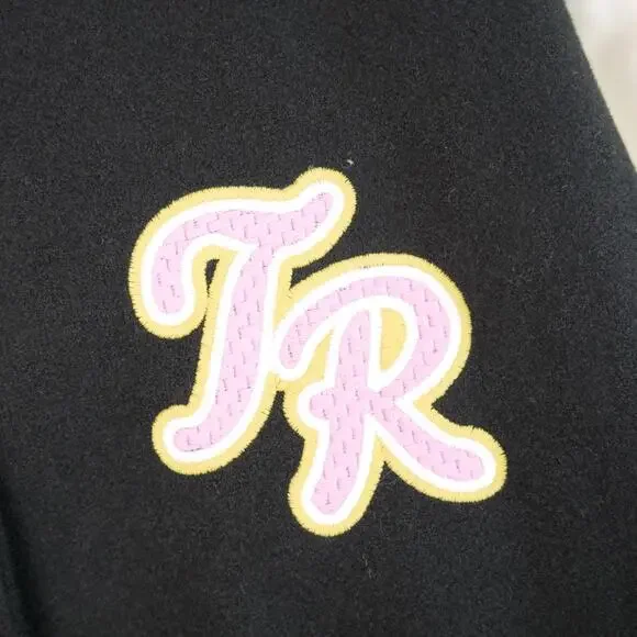 New Women’s True Religion Script Horseshoe Varsity Jacket Size L Pink Academia - Picture 5 of 11